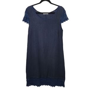 MARTINA INNOCENTI Linen Crochet Trim Shift Dress blue s/p